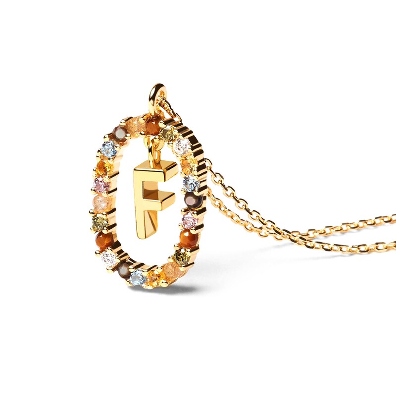 Main Image 4 of PDPAOLA™ at Zales Multi-Color "F" Pendant in Sterling Silver with 18K Gold Plate