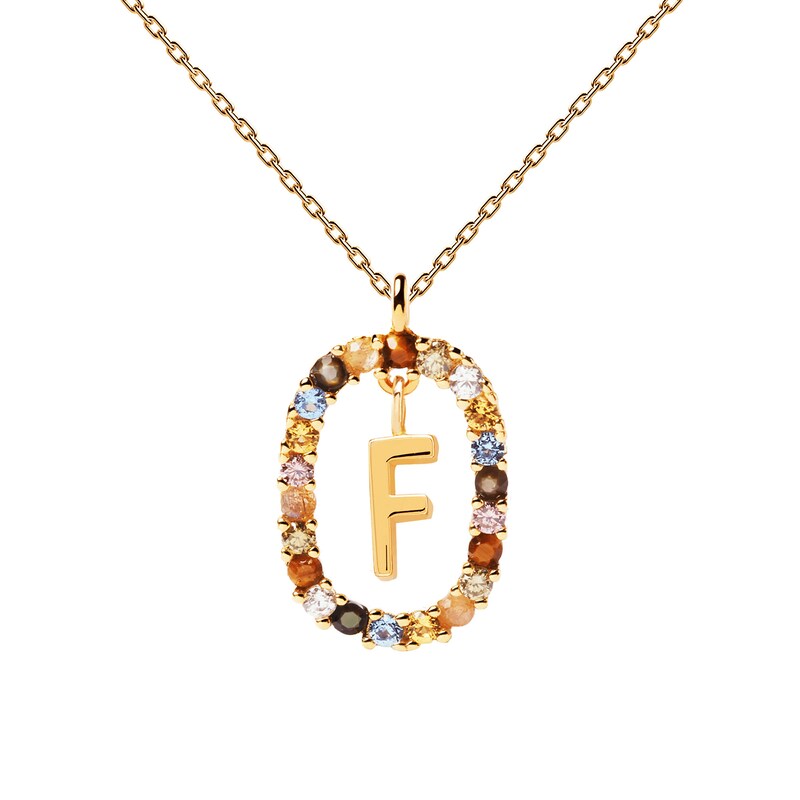 PDPAOLA™ at Zales Multi-Color "F" Pendant in Sterling Silver with 18K Gold Plate