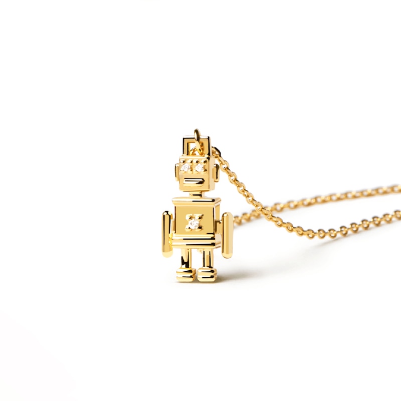 Main Image 1 of PDPAOLA™ at Zales Cubic Zirconia Robot Necklace in Sterling Silver with 18K Gold Plate – 19.69"