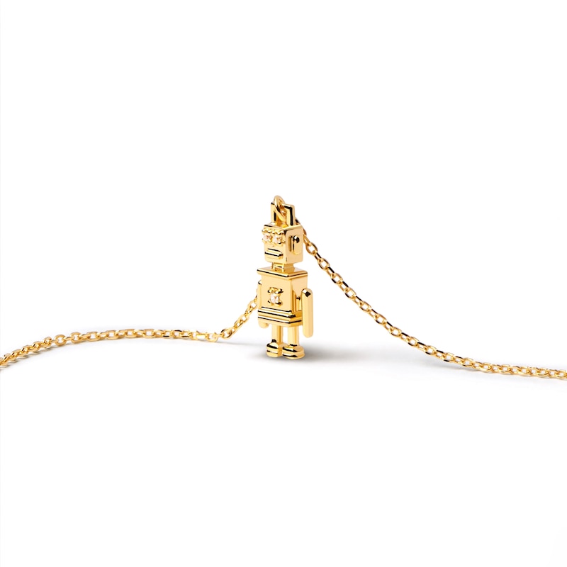 Main Image 5 of PDPAOLA™ at Zales Cubic Zirconia Robot Necklace in Sterling Silver with 18K Gold Plate – 19.69"