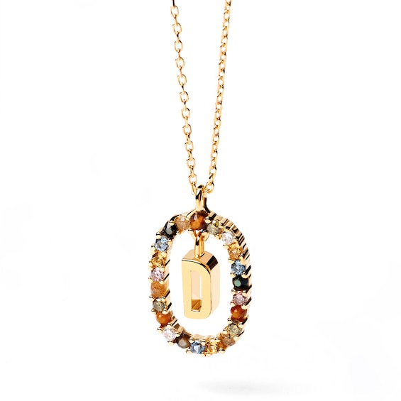 PDPAOLA™ at Zales Multi-Color "D" Pendant in Sterling Silver with 18K Gold Plate