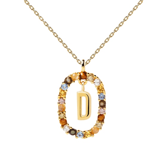 PDPAOLA™ at Zales Multi-Color "D" Pendant in Sterling Silver with 18K Gold Plate