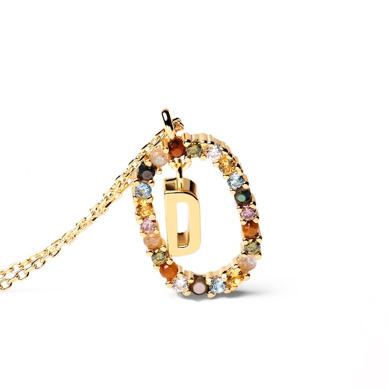 PDPAOLA™ at Zales Multi-Color "D" Pendant in Sterling Silver with 18K Gold Plate