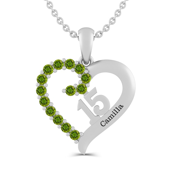 Engravable Gemstone QuinceaÃ±era Heart Pendant (1 Stone and Line)