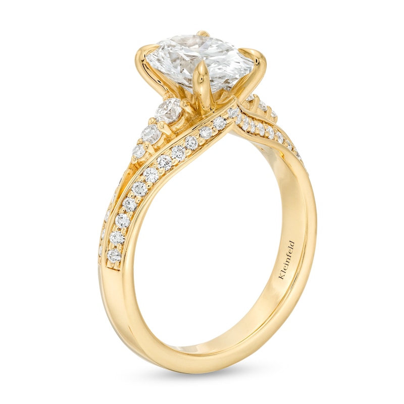 Main Image 3 of Kleinfeld® x Zales 2-1/2 CT. T.W. Certified Oval Lab-Grown Diamond Triple Row Engagement Ring in 18K Gold (F/VS2)