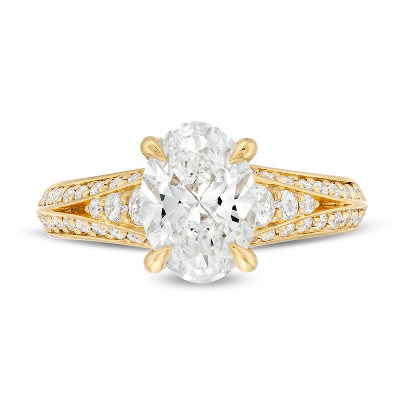 Main Image 4 of Kleinfeld® x Zales 2-1/2 CT. T.W. Certified Oval Lab-Grown Diamond Triple Row Engagement Ring in 18K Gold (F/VS2)