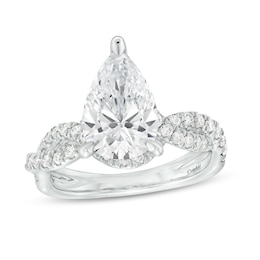 Kleinfeld® x Zales 3-1/2 CT. T.W. Certified Pear-Shaped Lab-Created Diamond Twist Engagement Ring in Platinum (F/VS2)