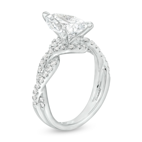 KleinfeldÂ® x Zales 3-1/2 CT. T.w. Certified Pear-Shaped Lab-Grown Diamond Twist Engagement Ring in Platinum (F/Vs2)