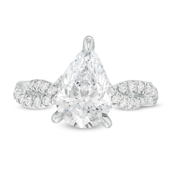 KleinfeldÂ® x Zales 3-1/2 CT. T.w. Certified Pear-Shaped Lab-Grown Diamond Twist Engagement Ring in Platinum (F/Vs2)