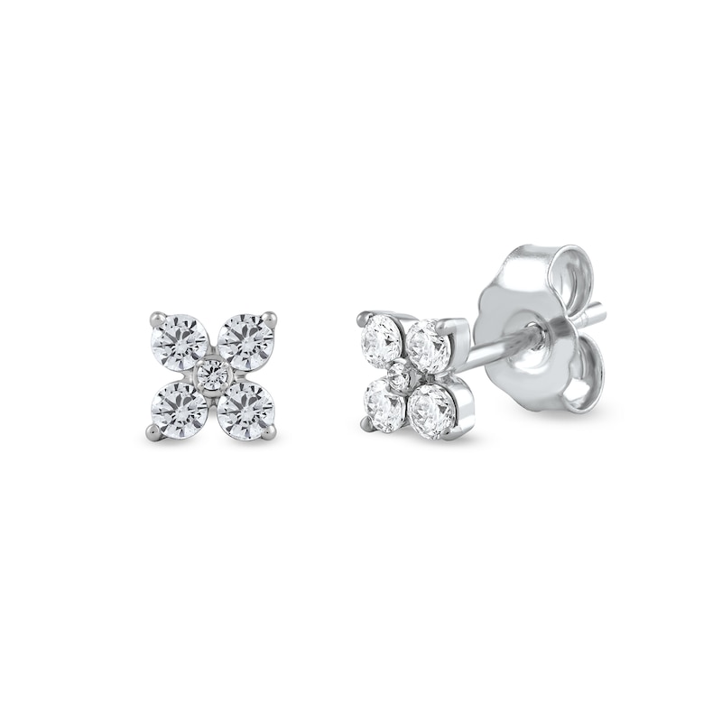Main Image 1 of 1/4 CT. T.W. Diamond Four-Point Flower Stud Earrings in 10K White Gold
