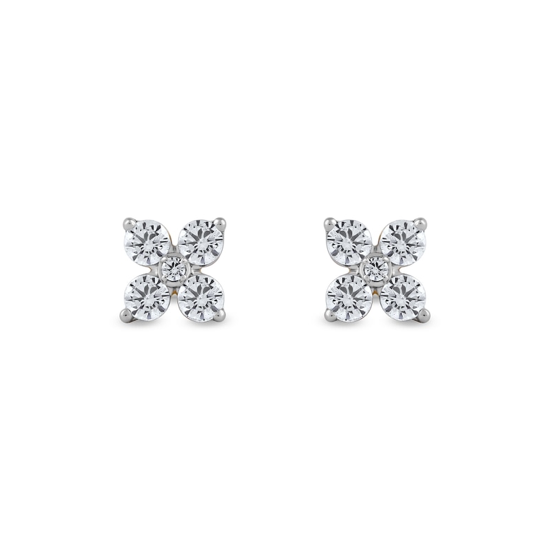 Main Image 2 of 1/4 CT. T.W. Diamond Four-Point Flower Stud Earrings in 10K White Gold