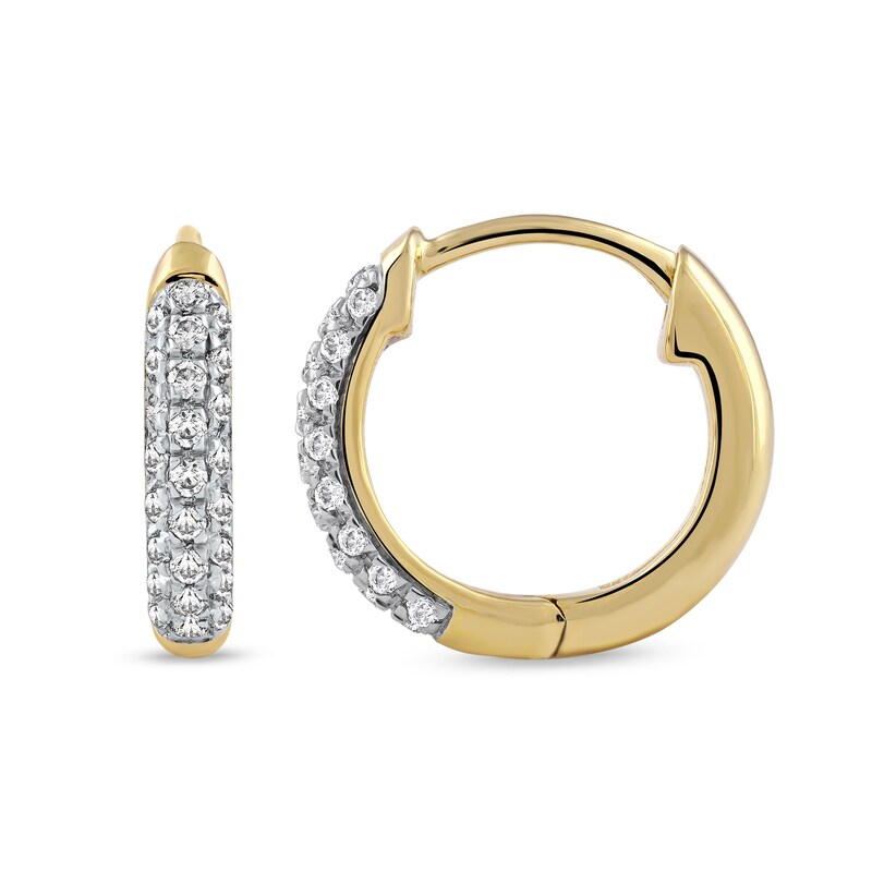 Main Image 2 of 1/6 CT. T.W. Diamond Triple Row Hoop Earrings in 10K Gold