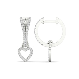1/3 CT. T.W. Diamond Heart Drop Hoop Earrings in 10K White Gold