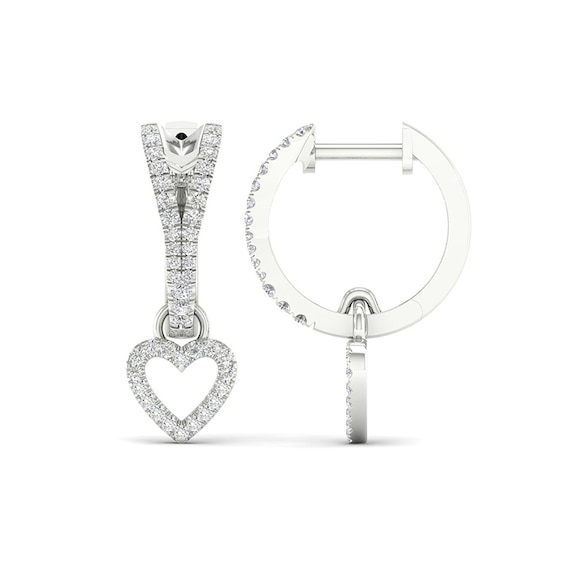 1/3 CT. T.w. Diamond Heart Drop Hoop Earrings in 10K White Gold