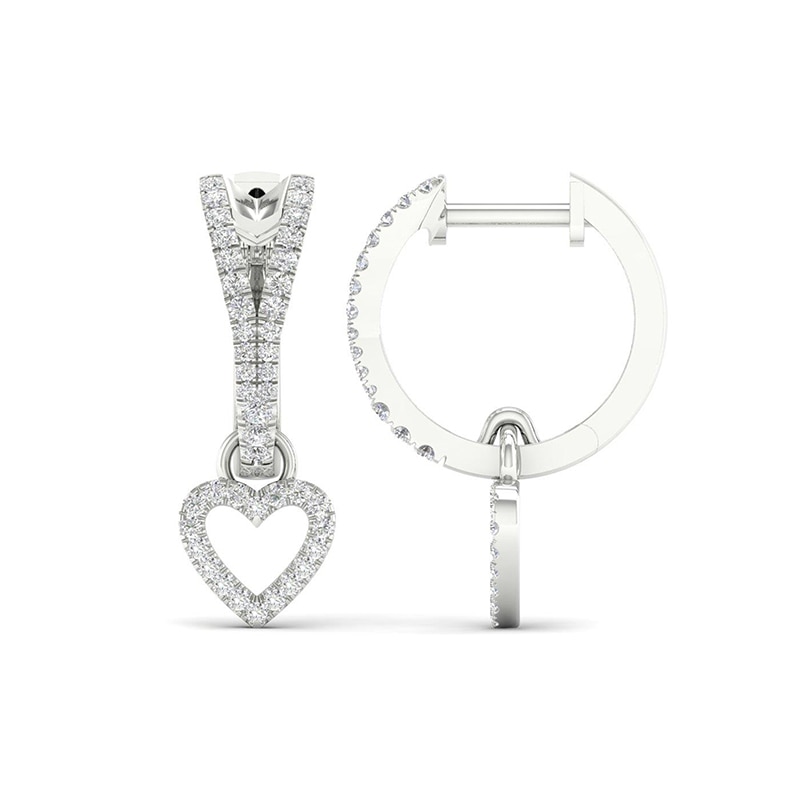 Main Image 1 of 1/3 CT. T.W. Diamond Heart Drop Hoop Earrings in 10K White Gold