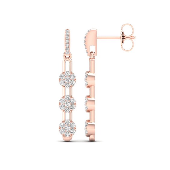 1/3 CT. T.w. Multi-Diamond Trio Paper Clip Link Linear Drop Earrings in 10K Rose Gold