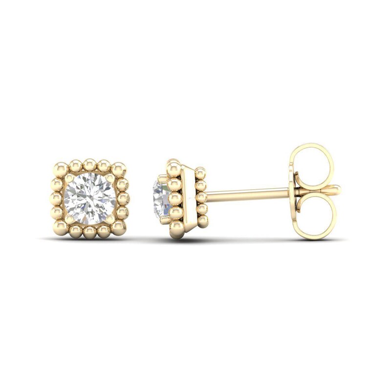 1/3 CT. T.W. Diamond Solitaire Cushion Bead Frame Stud Earrings in 10K Gold