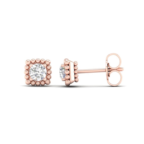 1/3 CT. T.w. Diamond Solitaire Cushion Bead Frame Stud Earrings in 10K Rose Gold
