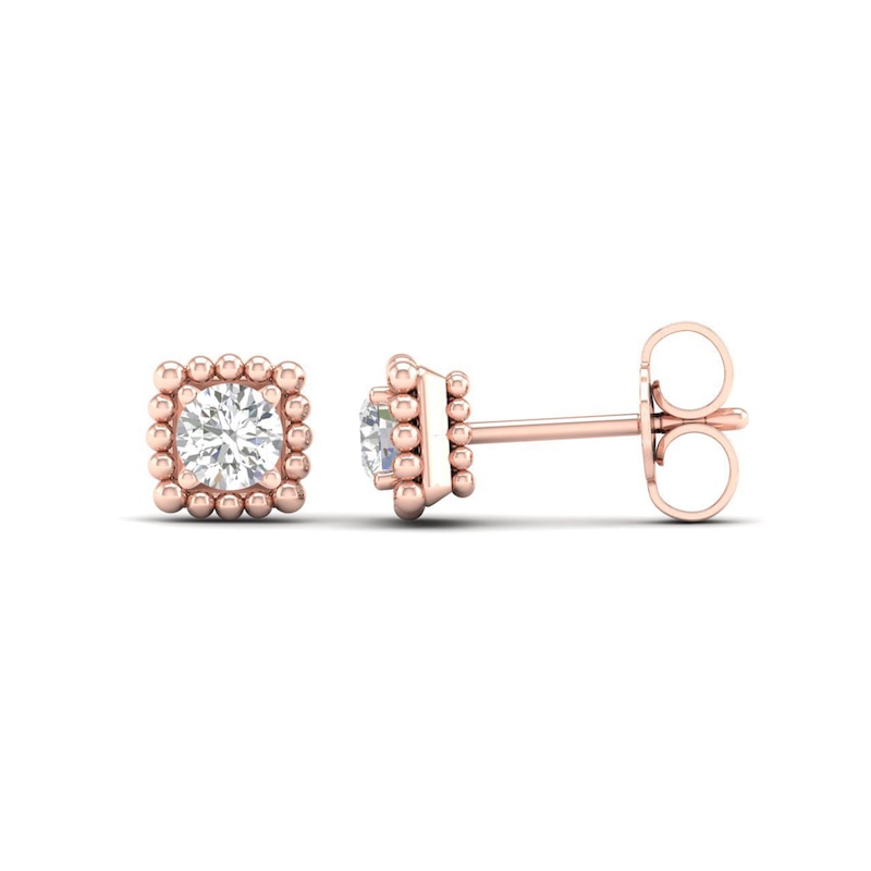 1/3 CT. T.W. Diamond Solitaire Cushion Bead Frame Stud Earrings in 10K Rose Gold