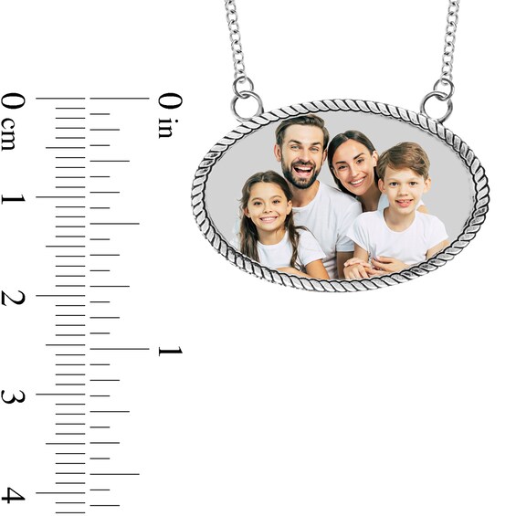 Engravable Photo Rope Edge Oval Necklace in 10K White, Yellow or Rose Gold (1 Image and 2 Lines)