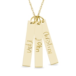 Engravable Your Own Handwriting Triple Vertical Bar Pendant in 10K White, Yellow or Rose Gold (3 Images and 3 Lines)