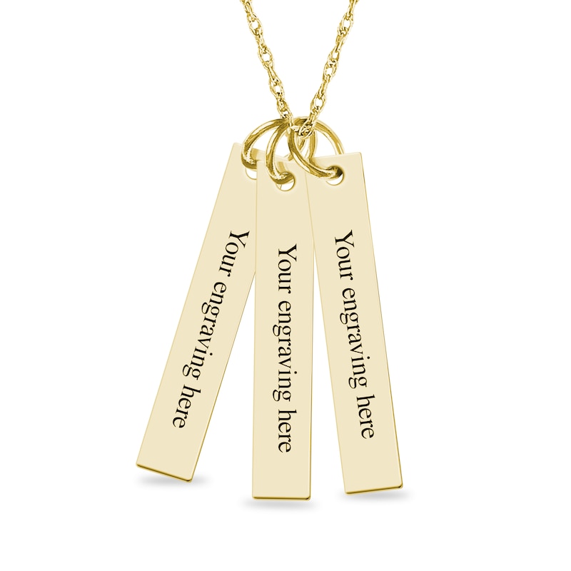 Main Image 3 of Engravable Your Own Handwriting Triple Vertical Bar Pendant in 10K White, Yellow or Rose Gold (3 Images and 3 Lines)