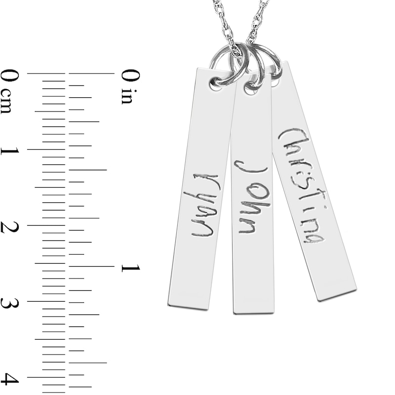 Main Image 4 of Engravable Your Own Handwriting Triple Vertical Bar Pendant in 10K White, Yellow or Rose Gold (3 Images and 3 Lines)
