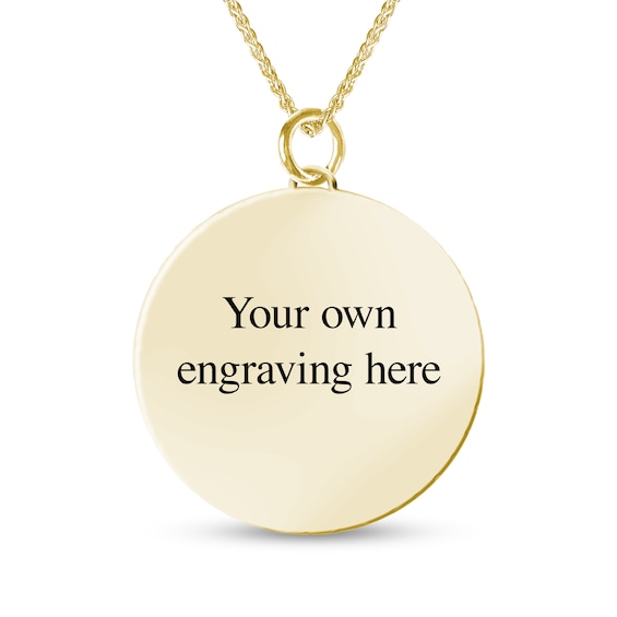 Engravable Photo Cuban Chain Frame Circle Pendant in 10K White or Yellow Gold (1 Image and 4 Lines