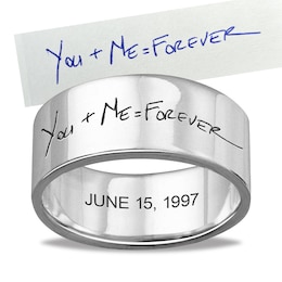 8.0mm Engravable Your Own Handwriting Ring in Sterling Silver (1 Image and 1 Line)