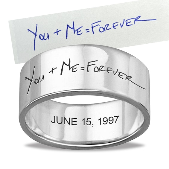 8.0mm Engravable Your Own Handwriting Ring in Sterling Silver (1 Image and 1 Line)