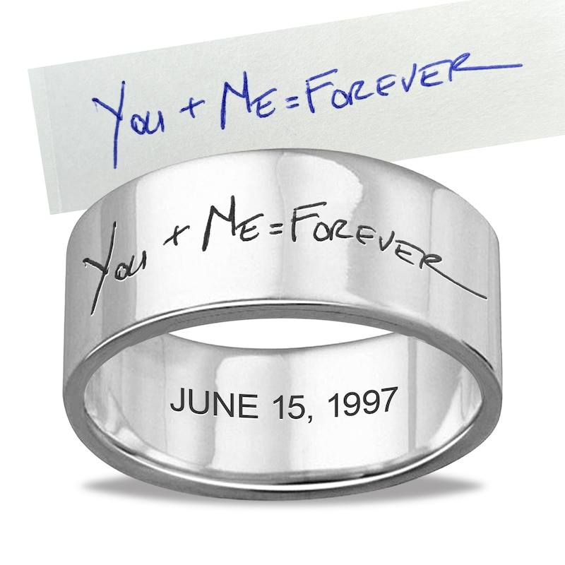 Main Image 1 of 8.0mm Engravable Your Own Handwriting Ring in Sterling Silver (1 Image and 1 Line)