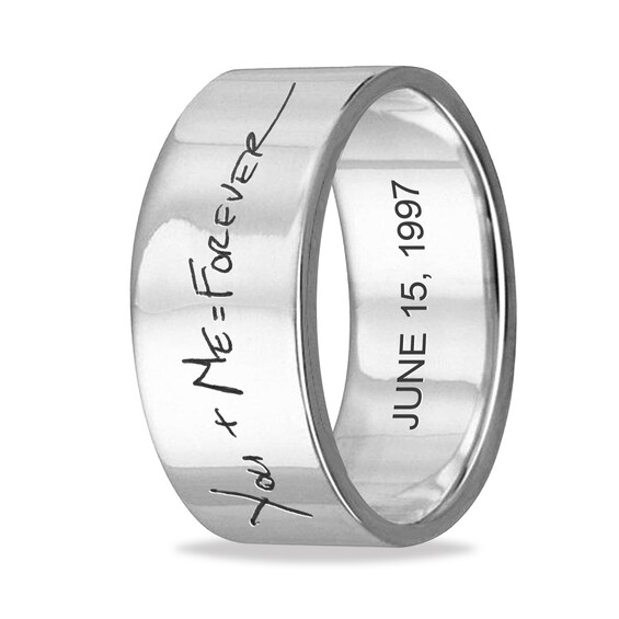 8.0mm Engravable Your Own Handwriting Ring in Sterling Silver (1 Image and 1 Line)