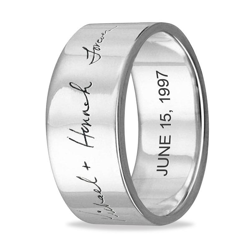 Main Image 3 of 8.0mm Engravable Your Own Handwriting Ring in Sterling Silver (1 Image and 1 Line)