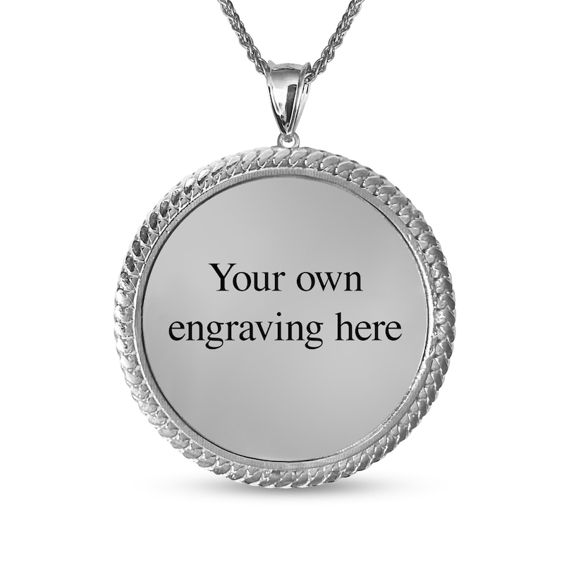 Engravable Photo Cuban Chain Frame Circle Pendant in Sterling Silver (1 Image and 4 Lines) - 22"