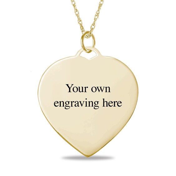 Engravable Photo Diamond-Cut Edge Heart Pendant in 14K White, Yellow or Rose Gold (1 Image and 3 Lines)