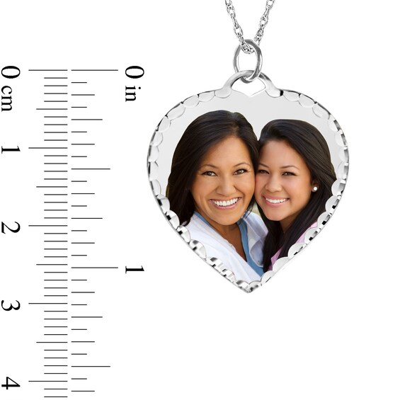 Engravable Photo Diamond-Cut Edge Heart Pendant in 14K White, Yellow or Rose Gold (1 Image and 3 Lines)
