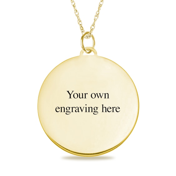 Engravable Photo Diamond-Cut Edge Circle Pendant in 14K White, Yellow or Rose Gold (1 Image and 3 Lines)