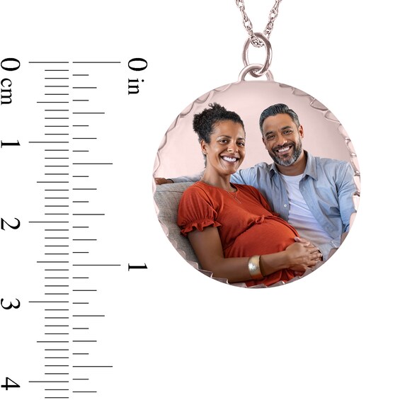 Engravable Photo Diamond-Cut Edge Circle Pendant in 14K White, Yellow or Rose Gold (1 Image and 3 Lines)