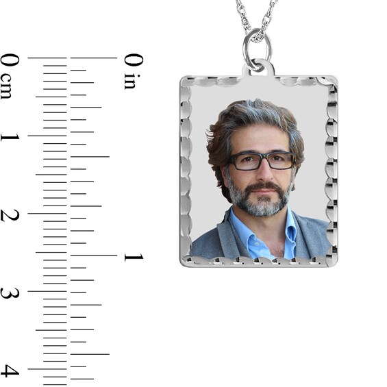 Engravable Photo Diamond-Cut Edge Rectangular Pendant in 14K White, Yellow or Rose Gold (1 Image and 3 Lines)