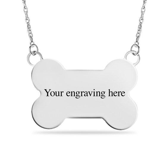 Engravable Photo Dog Bone Necklace in Sterling Silver (1 Image and 1 Line)