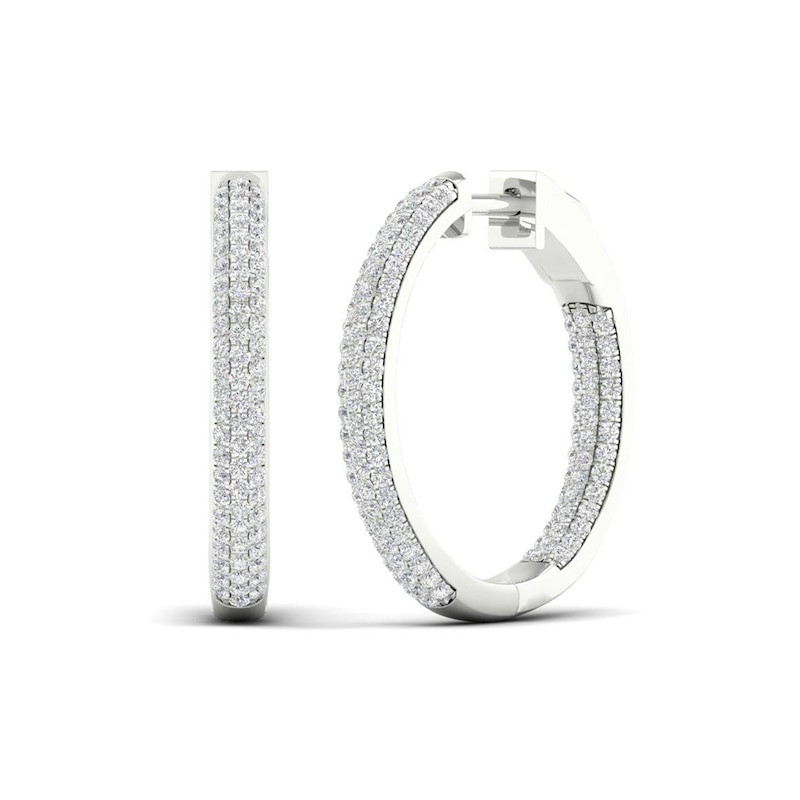1 CT. T.W. Diamond Triple Row Inside-Out Hoop Earrings in 10K White Gold