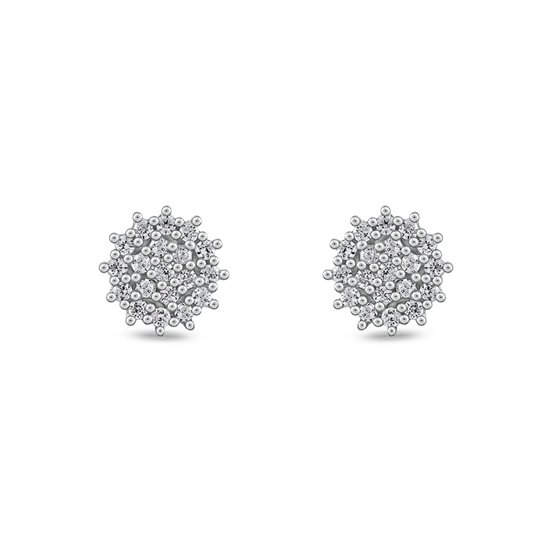 Main Image 2 of 1/8 CT. T.W. Diamond Flower Stud Earrings in 10K White Gold