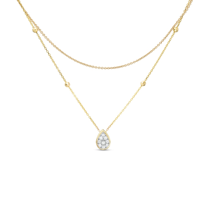 1/6 CT. T.W. Pear-Shaped Multi-Diamond Double Strand Bead Station Necklace in 10K Gold - 16.5"