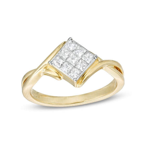 1/2 CT. T.w. Princess-Cut Multi-Diamond Bypass Twist Shank Ring in 10K Gold