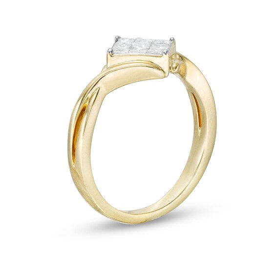 1/2 CT. T.w. Princess-Cut Multi-Diamond Bypass Twist Shank Ring in 10K Gold
