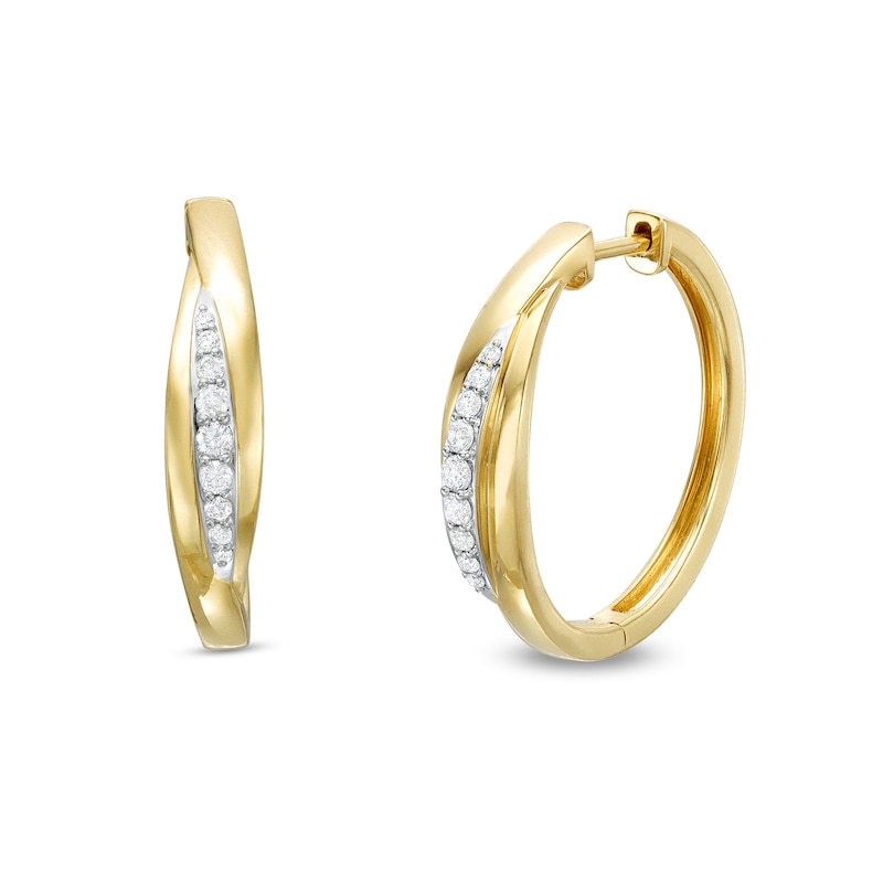 Main Image 1 of 1/4 CT. T.W. Diamond Bypass Hoop Earrings in 10K Gold