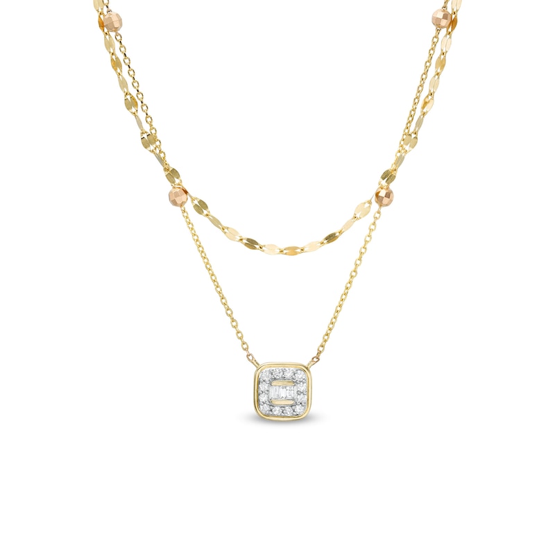 Main Image 1 of 1/6 CT. T.W. Cushion-Shaped Multi-Diamond Frame Double Strand Necklace in 10K Gold - 16.5"