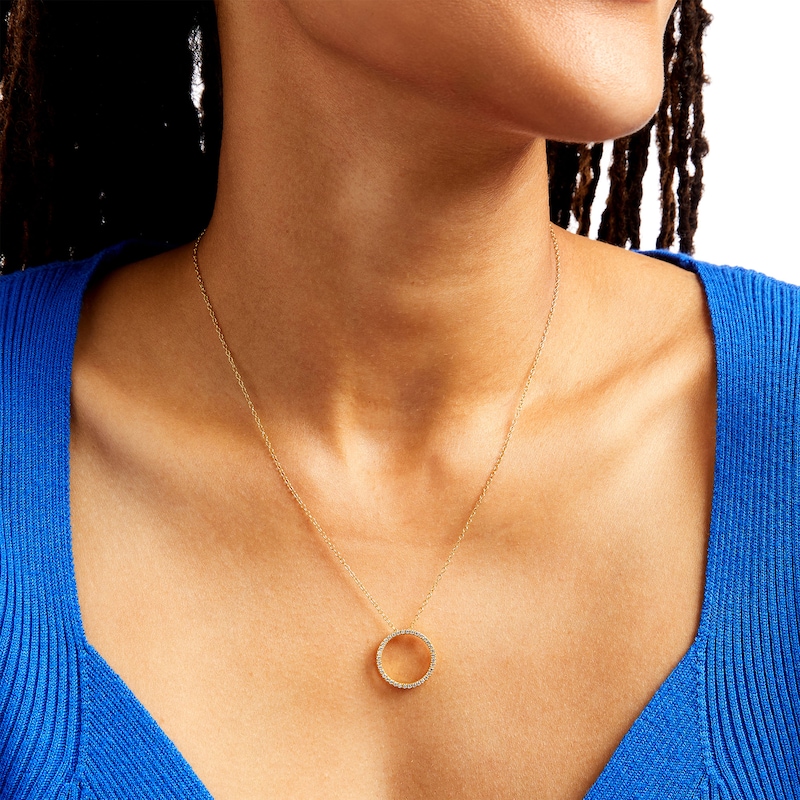 Main Image 2 of 1/6 CT. T.W. Diamond Circle Outline Pendant in 10K Gold