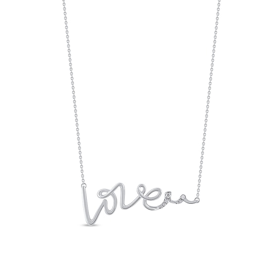 1/20 CT. T.w. Diamond "Love" Cursive Curly Script Necklace in Sterling Silver