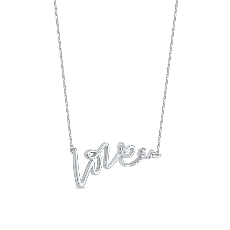 Main Image 2 of 1/20 CT. T.W. Diamond "Love" Cursive Curly Script Necklace in Sterling Silver